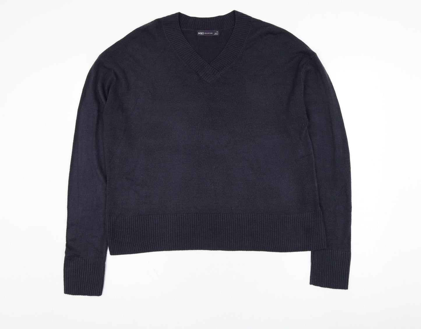 Marks and Spencer Womens Blue V-Neck  Acrylic Pullover Jumper Size 18