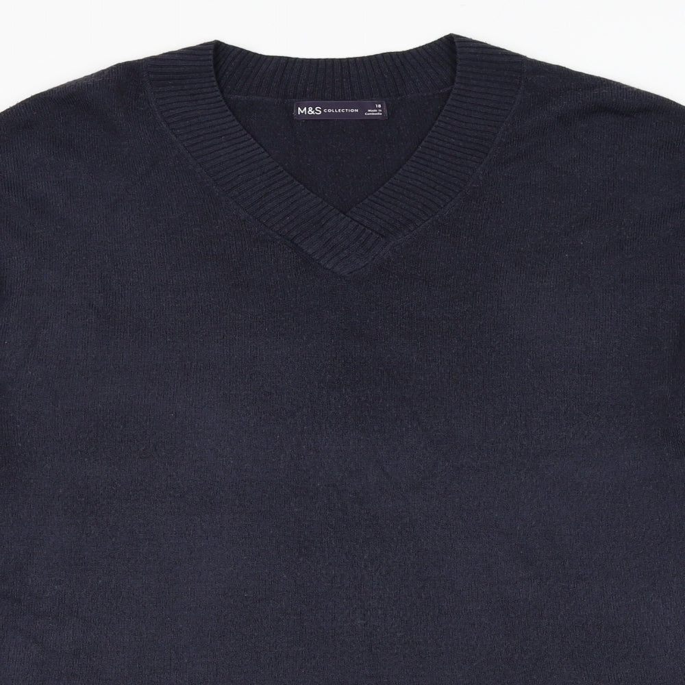 Marks and Spencer Womens Blue V-Neck  Acrylic Pullover Jumper Size 18