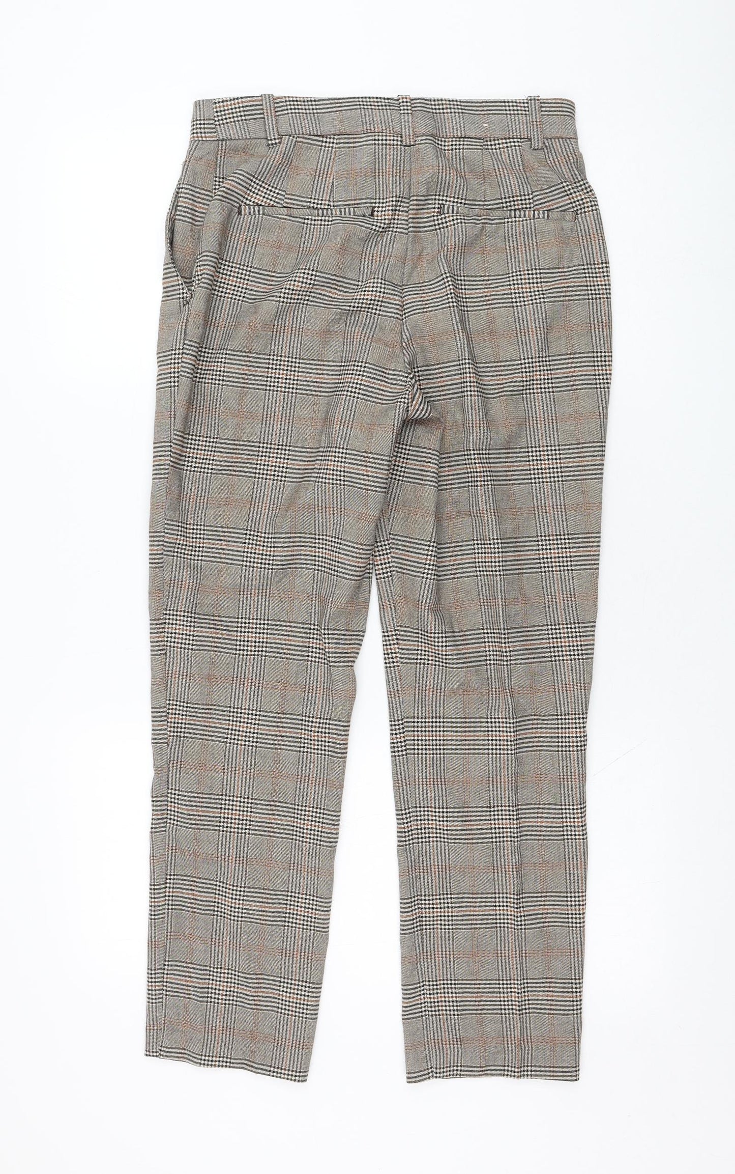 H&M Womens  Check Polyester Carrot Trousers Size 8 L26 in Regular Zip