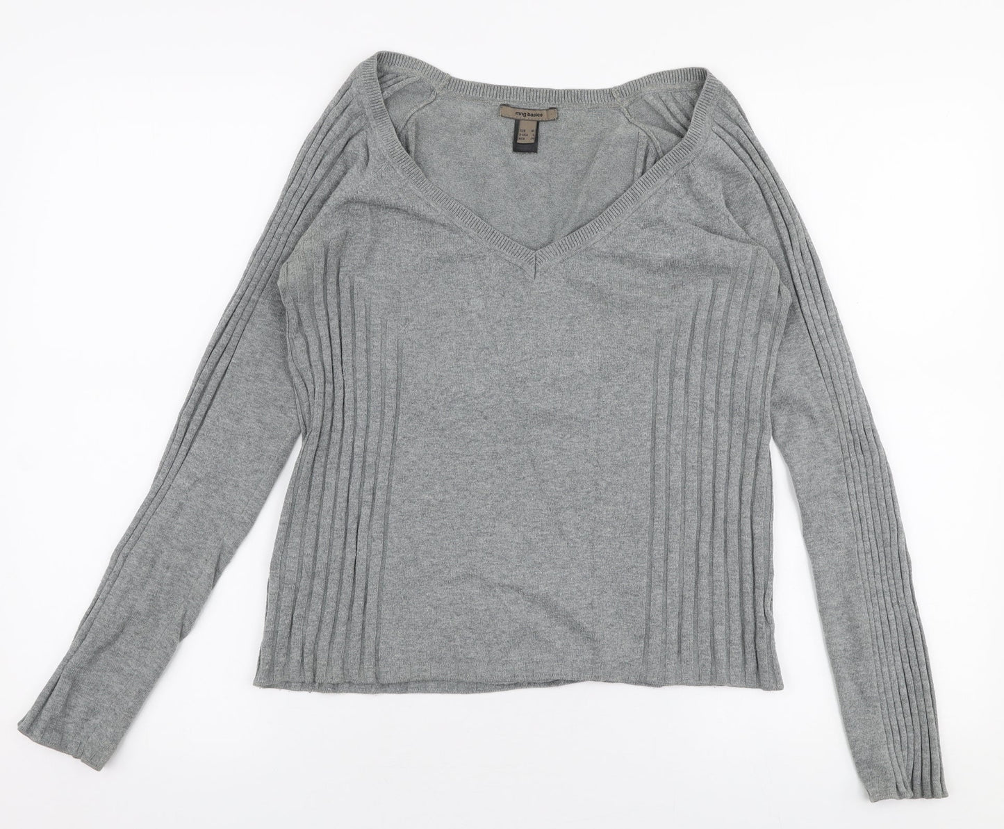 MNG Womens Grey V-Neck  Polyester Pullover Jumper Size XL