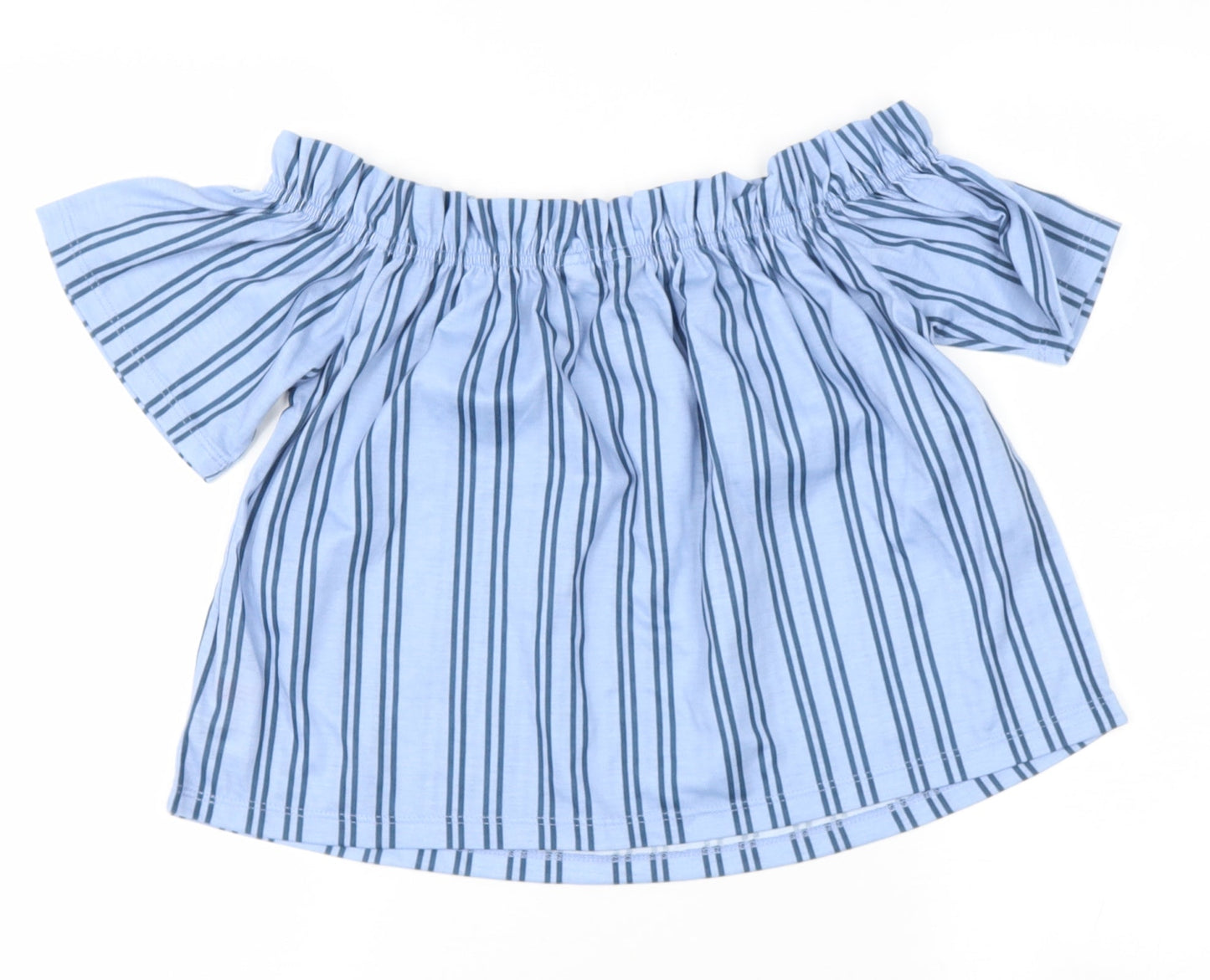 Miss Selfridge Womens Blue Striped Polyester Basic Blouse Size 6 Off the Shoulder