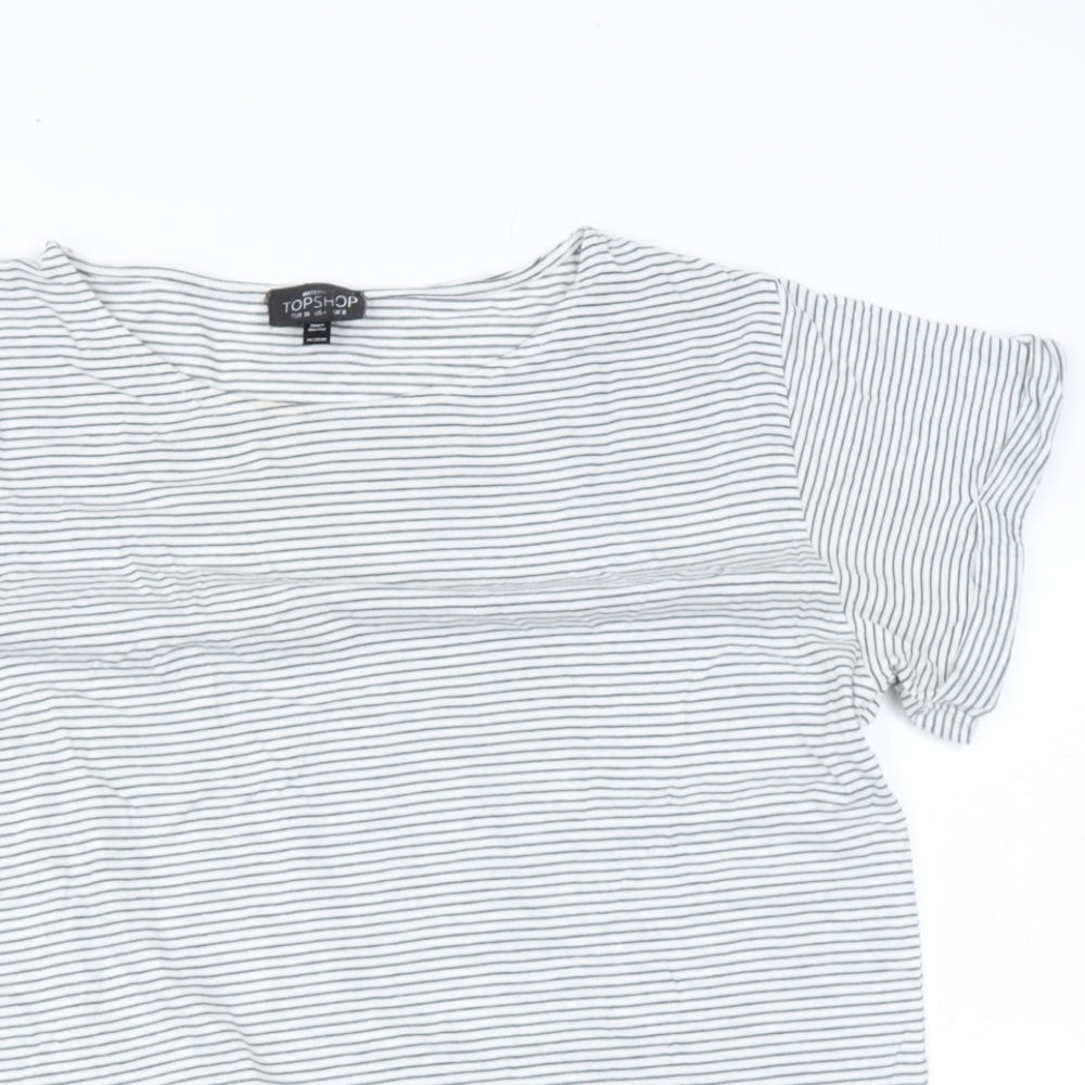 Topshop Womens Blue Striped Polyester Basic T-Shirt Size 8 Roll Neck