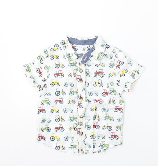 M&Co Boys White Geometric Cotton Basic Button-Up Size 9-12 Months Collared