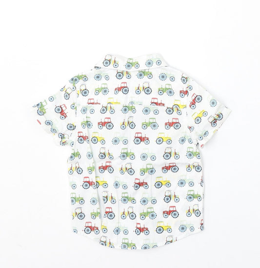M&Co Boys White Geometric Cotton Basic Button-Up Size 9-12 Months Collared