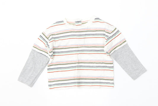 Leigh Tucker Boys Multicoloured Striped Cotton Basic T-Shirt Size 3-6 Months Round Neck