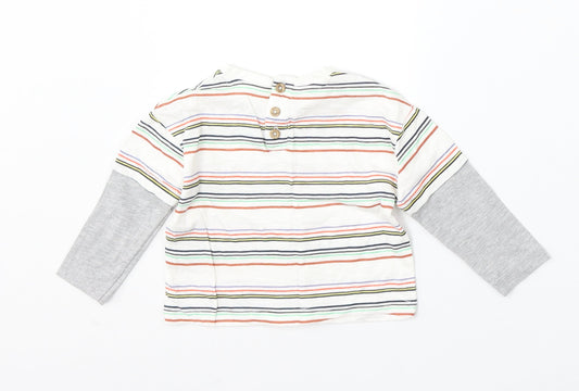 Leigh Tucker Boys Multicoloured Striped Cotton Basic T-Shirt Size 3-6 Months Round Neck