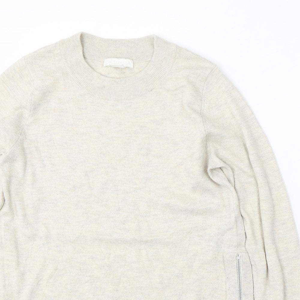 H&M Womens Beige Round Neck  Polyester Pullover Jumper Size XS