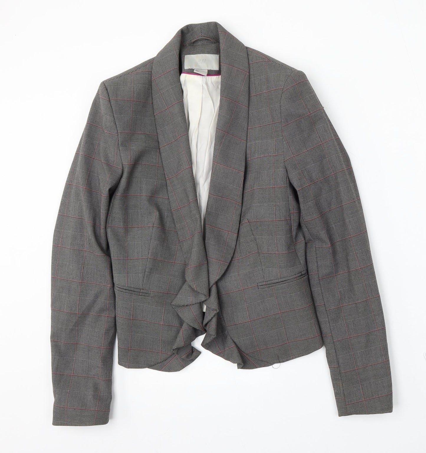 H&M Womens Grey Plaid Polyester Jacket Suit Size 8