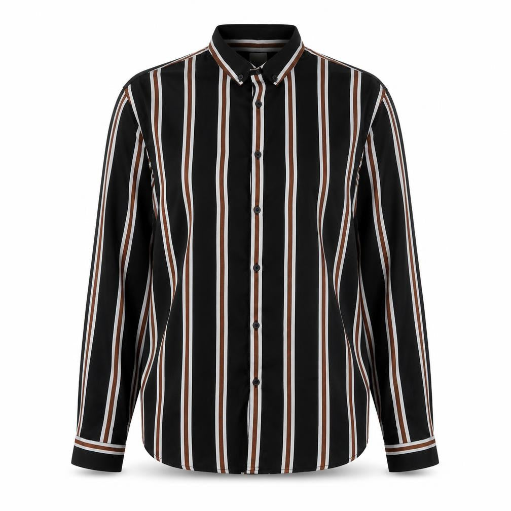 River Island Womens Black Striped Polyester Basic Button-Up Size L Collared