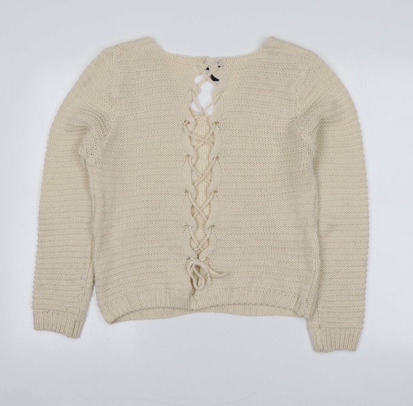 Izabel Womens Beige Round Neck  Acrylic Pullover Jumper Size 10