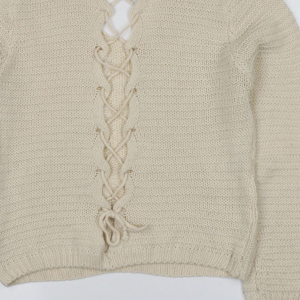 Izabel Womens Beige Round Neck  Acrylic Pullover Jumper Size 10
