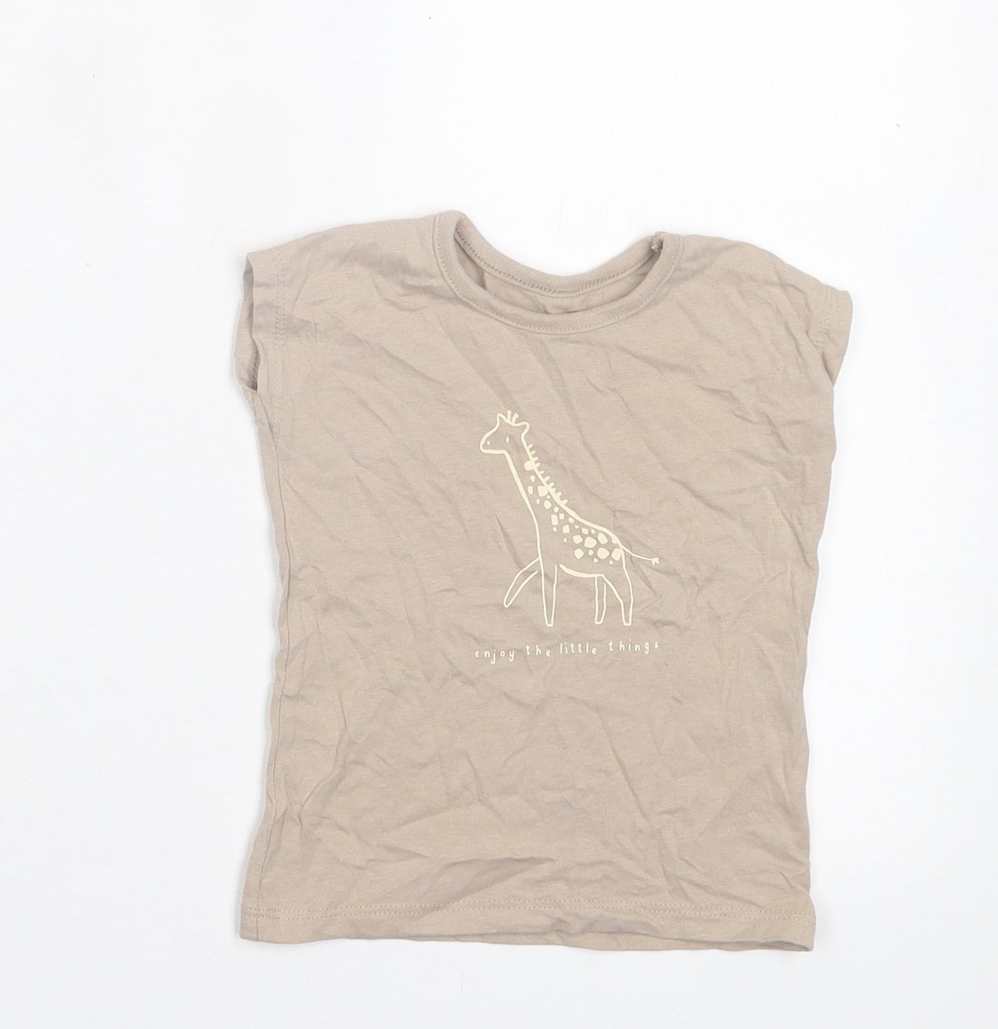 George Boys Beige  Cotton Basic T-Shirt Size 9-12 Months Crew Neck Pullover