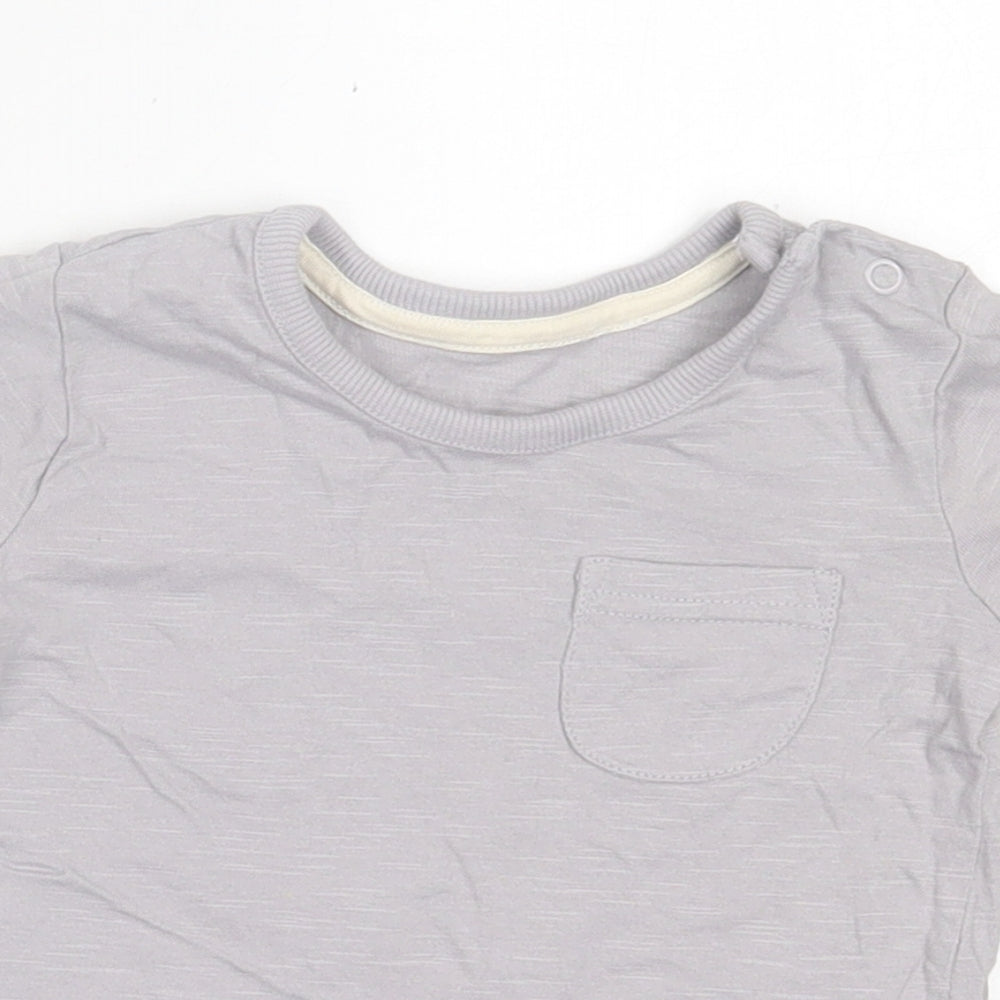 George Boys Grey  Cotton Basic T-Shirt Size 6-9 Months Crew Neck Button