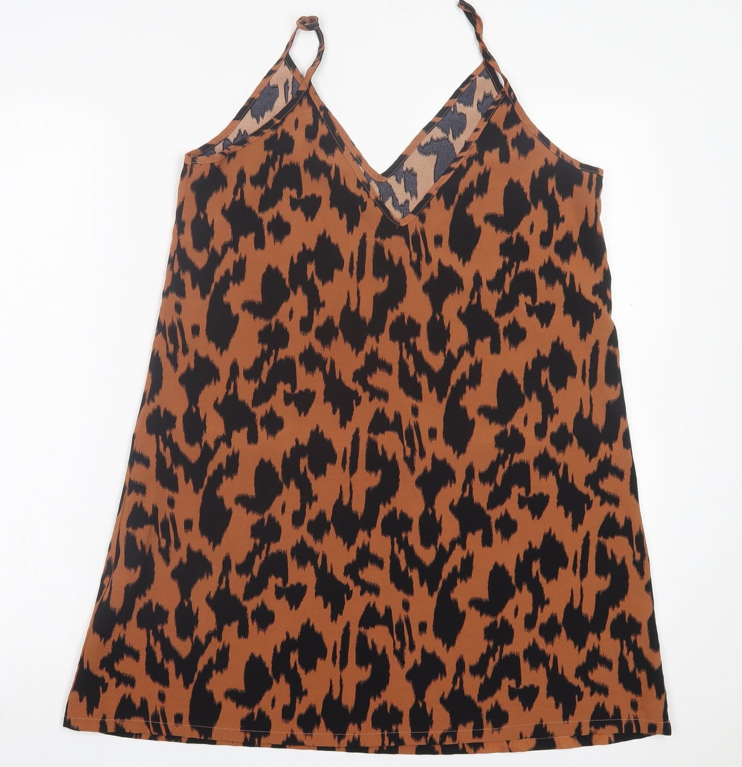SheIn Womens Brown Animal Print Polyester Tank Dress  Size S  V-Neck Pullover