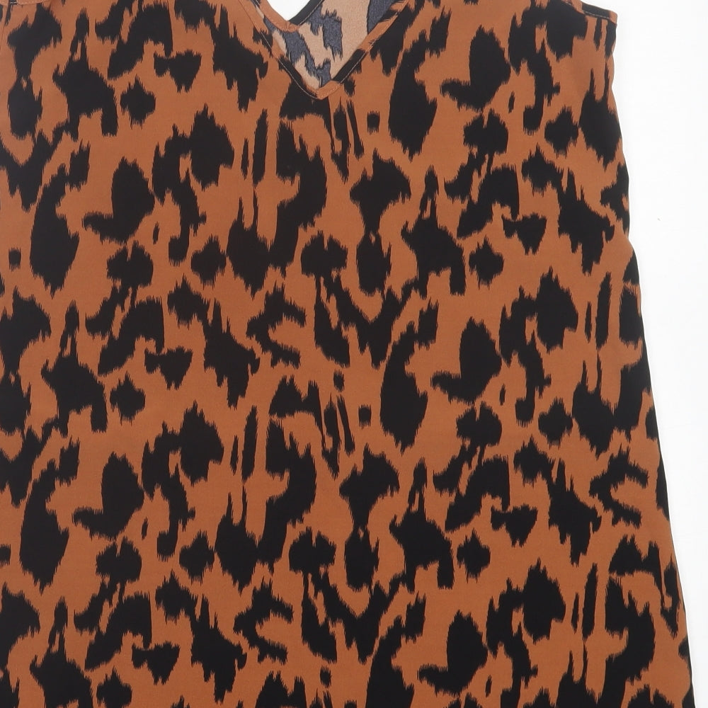 SheIn Womens Brown Animal Print Polyester Tank Dress  Size S  V-Neck Pullover