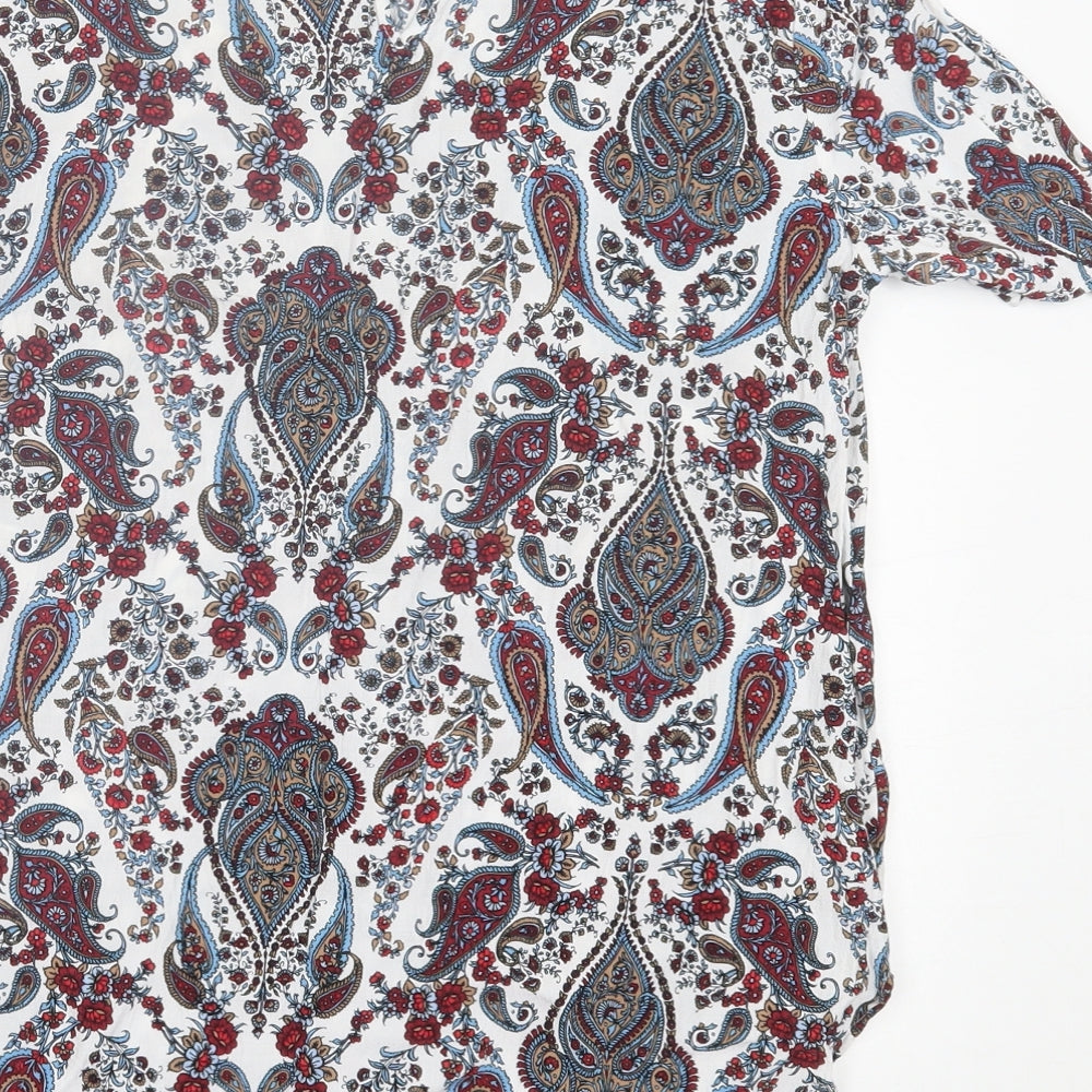 H&M Womens Multicoloured Geometric Viscose Basic T-Shirt Size 6 Crew Neck
