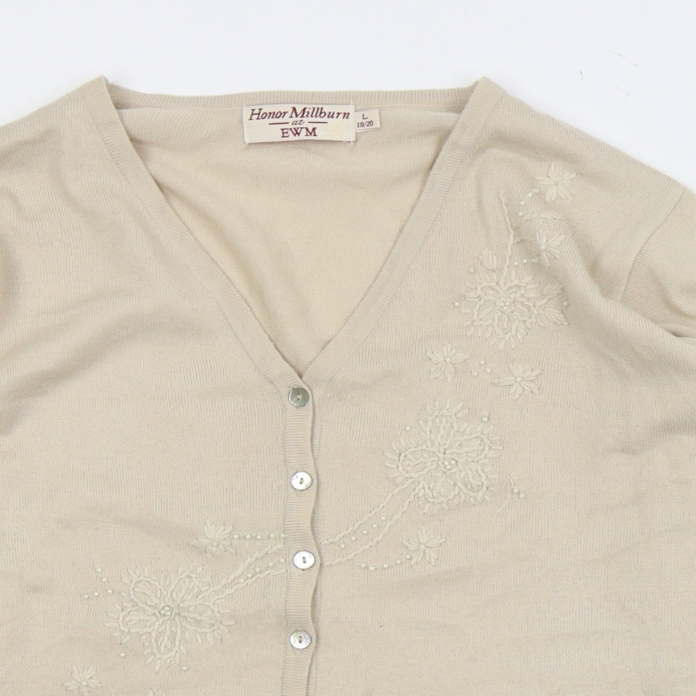 EWM Womens Beige V-Neck  Acrylic Cardigan Jumper Size L