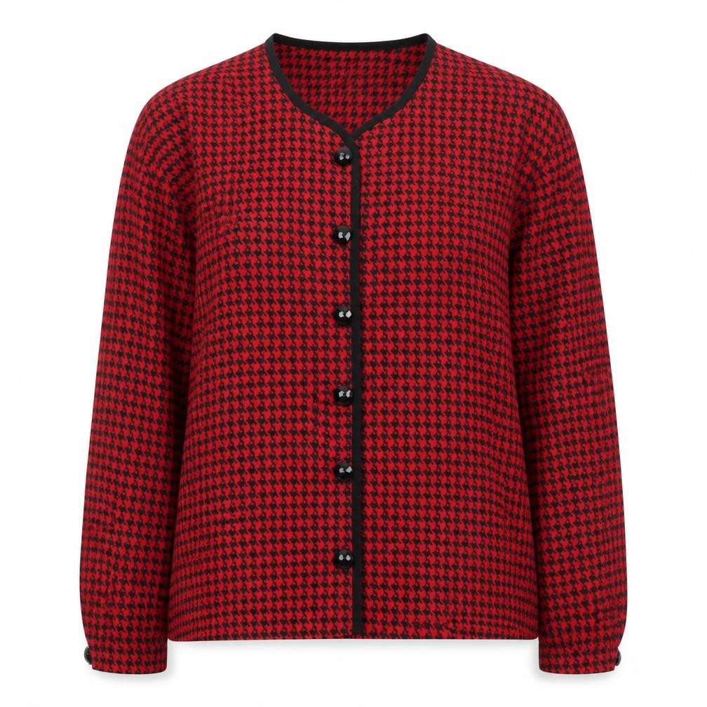 St Michaels Womens Red Houndstooth Polyester Basic Blouse Size 8 Round Neck