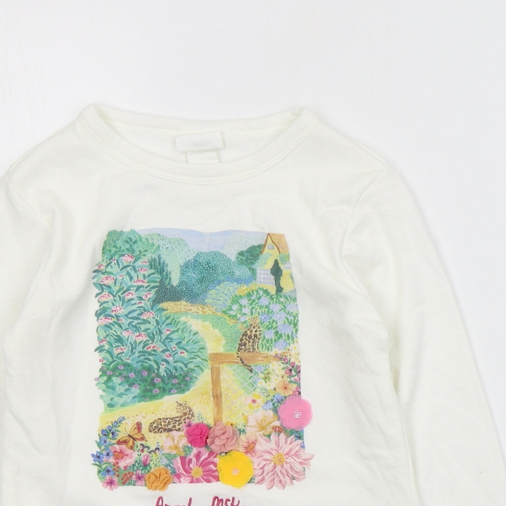 H&M Girls Ivory  Cotton Pullover Sweatshirt Size 3-4 Years  Pullover