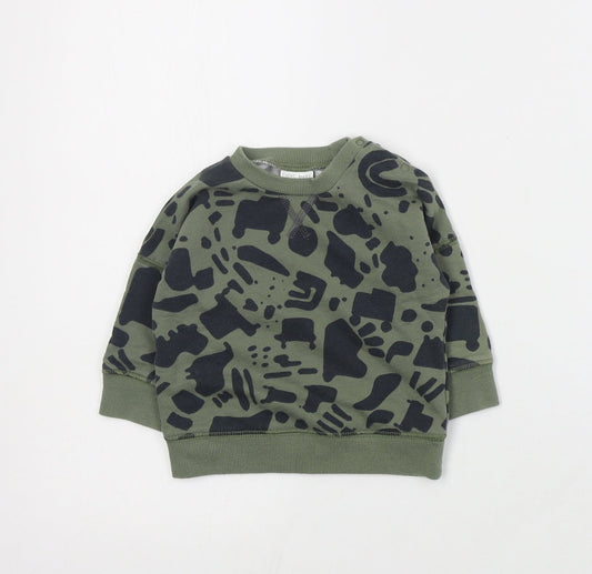 NEXT Baby Green Geometric Cotton Pullover Jumper Size 6-9 Months  Snap