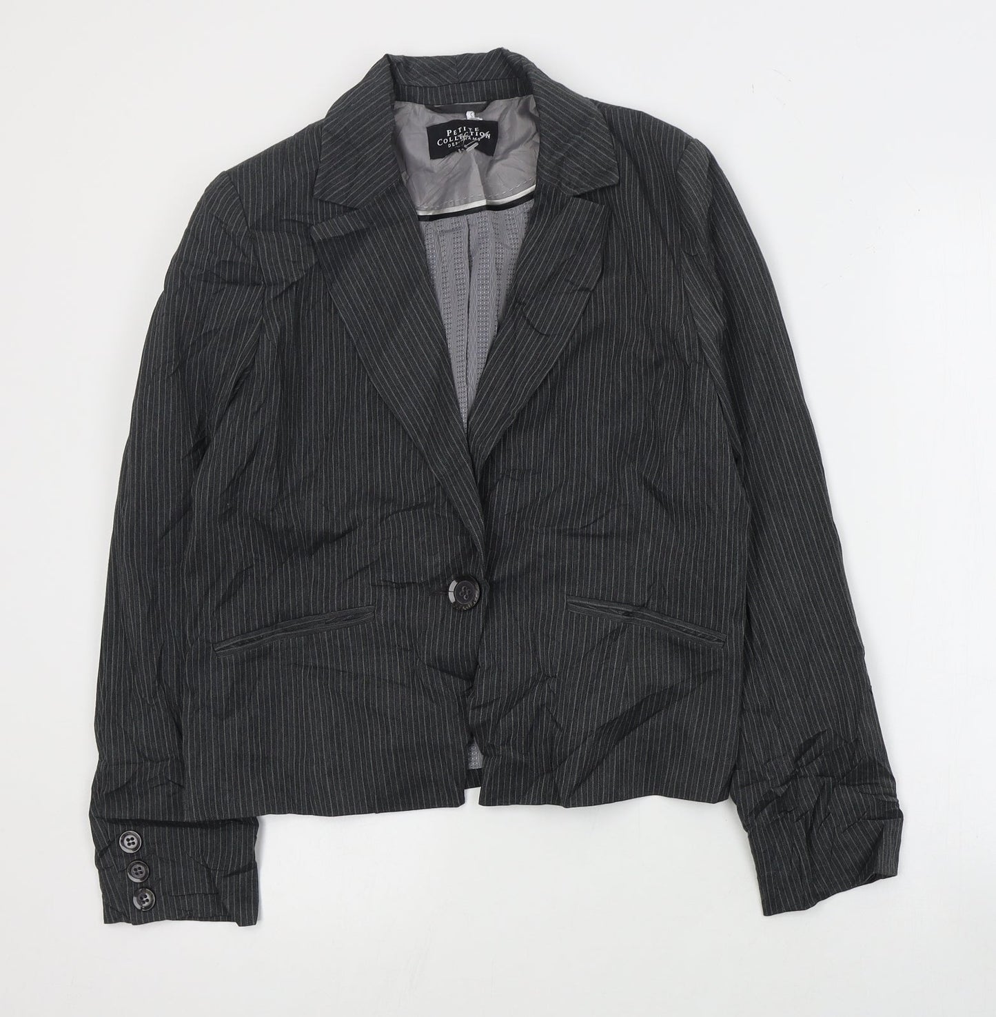Debenhams Womens Grey Striped  Jacket Blazer Size 12  Button