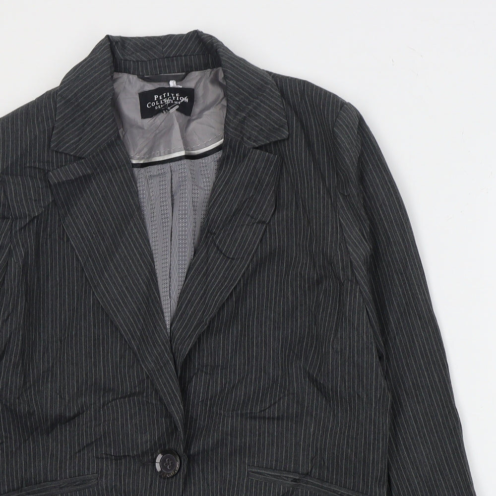 Debenhams Womens Grey Striped  Jacket Blazer Size 12  Button