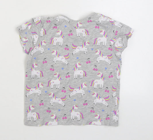 Primark Girls Grey Geometric Cotton Basic T-Shirt Size 4-5 Years Round Neck Pullover