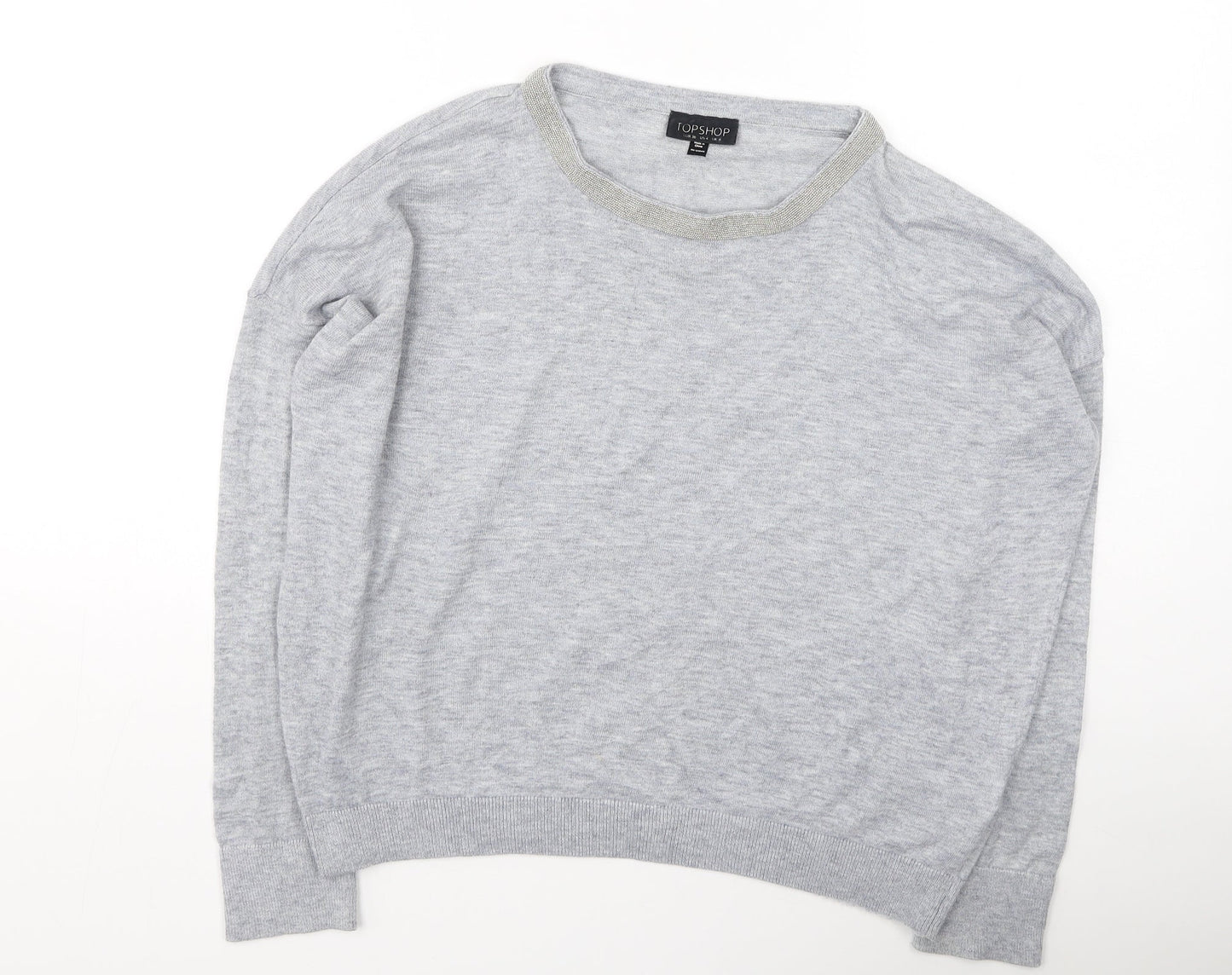 Topshop Womens Grey Round Neck  Polyester Pullover Jumper Size 8