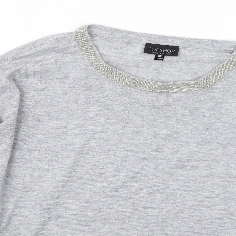 Topshop Womens Grey Round Neck  Polyester Pullover Jumper Size 8