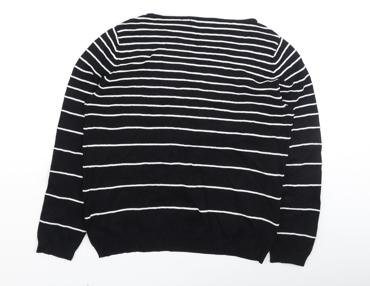 Debenhams Womens Black Round Neck Striped Viscose Pullover Jumper Size 12