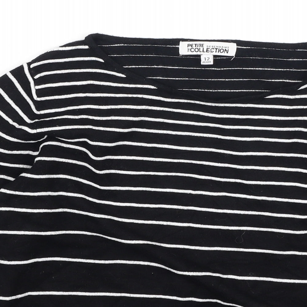 Debenhams Womens Black Round Neck Striped Viscose Pullover Jumper Size 12