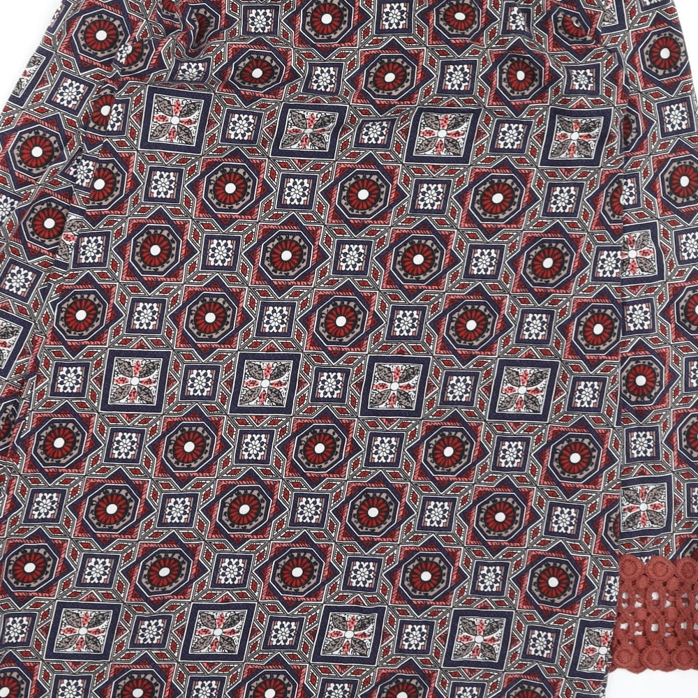 ASOS Womens Multicoloured Geometric Cotton Fit & Flare  Size 10  Round Neck