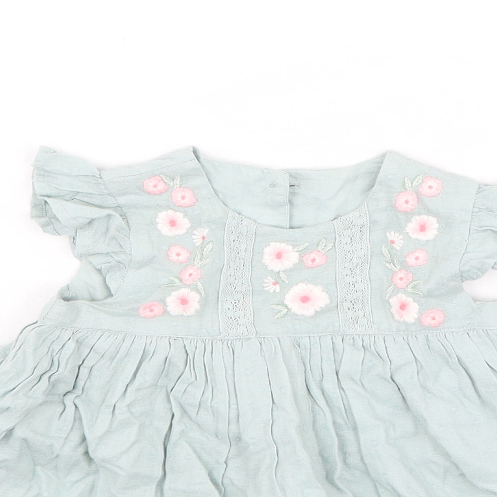 George  Girls Green  Cotton Fit & Flare  Size 9-12 Months  Round Neck