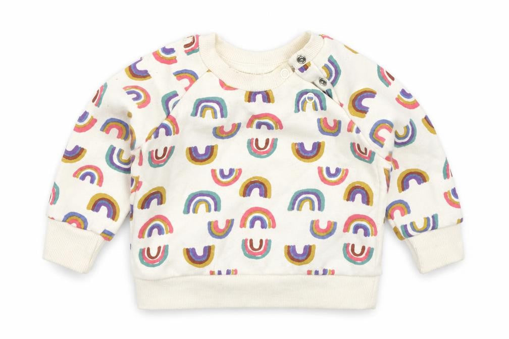 Primark Girls Ivory  Cotton Basic T-Shirt Size 0-3 Months Crew Neck Pullover - Rainbows