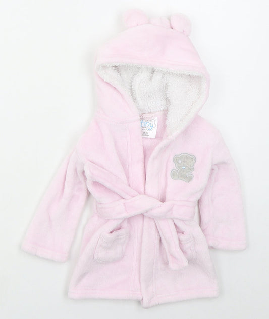 CBG Girls Pink Solid Polyester Kimono Robe Size 9-12 Months  Tie - Tatty Teddy