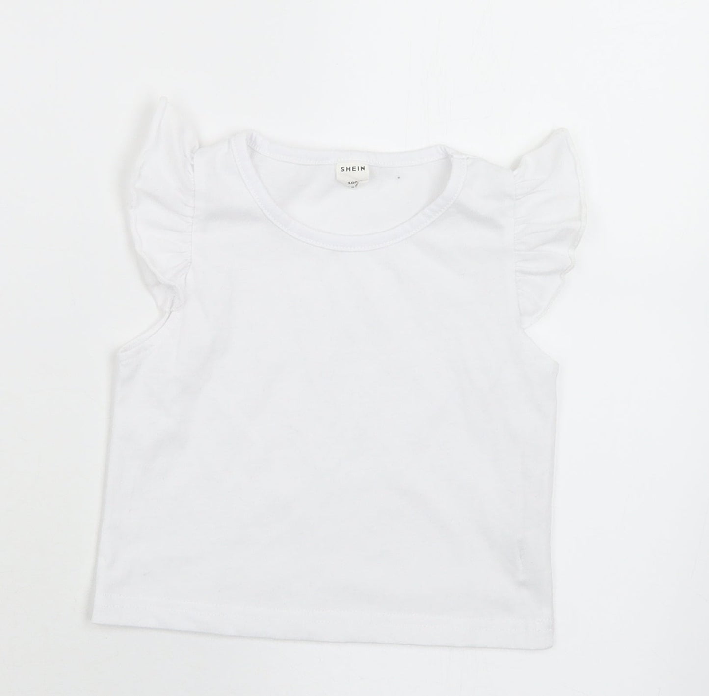 SheIn Girls White  Polyester Basic T-Shirt Size 3-4 Years Round Neck