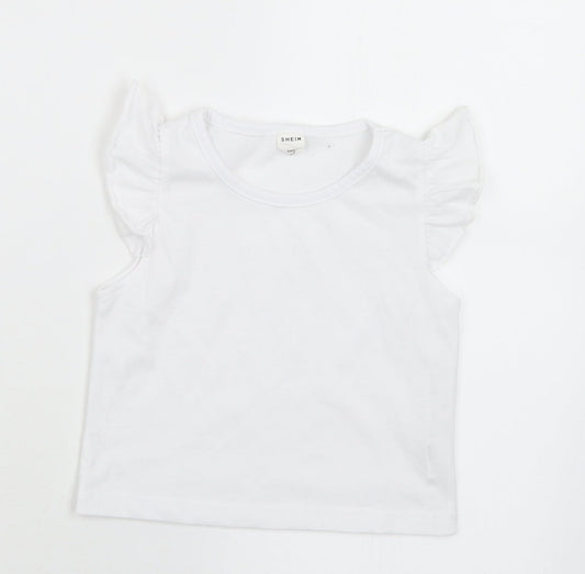 SheIn Girls White  Polyester Basic T-Shirt Size 3-4 Years Round Neck