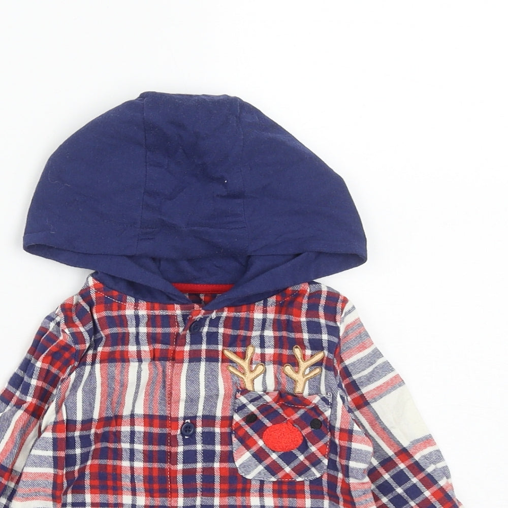 Dunnes Boys Multicoloured Plaid Cotton Basic Button-Up Size 9-12 Months Round Neck Button - Rudolph Christmas