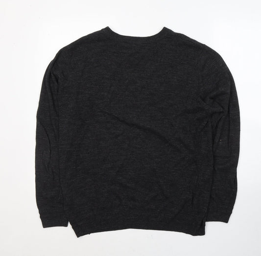 George Mens Grey V-Neck  Cotton Pullover Jumper Size M