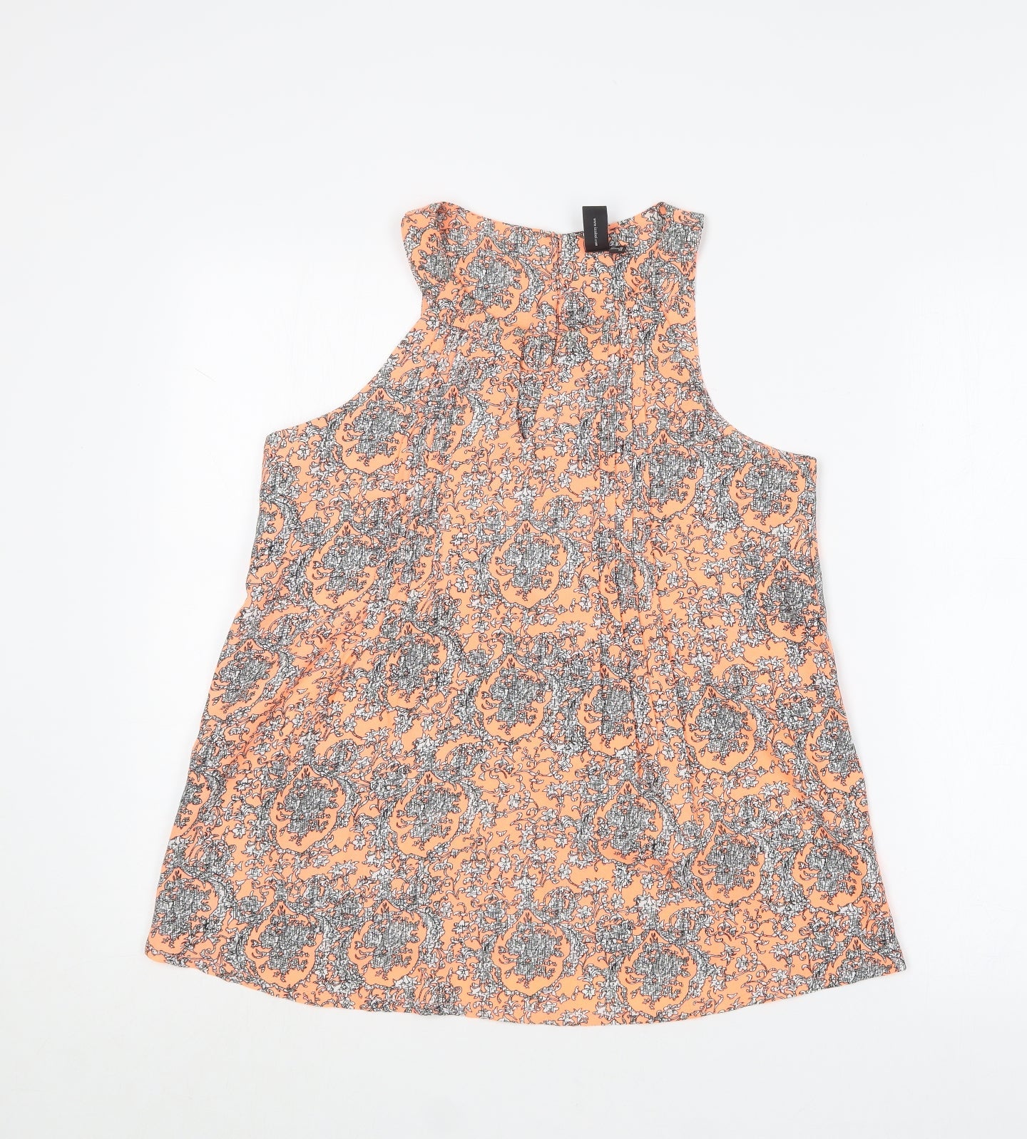Izabel London Womens Orange Geometric Polyester Basic T-Shirt Size 10 Round Neck