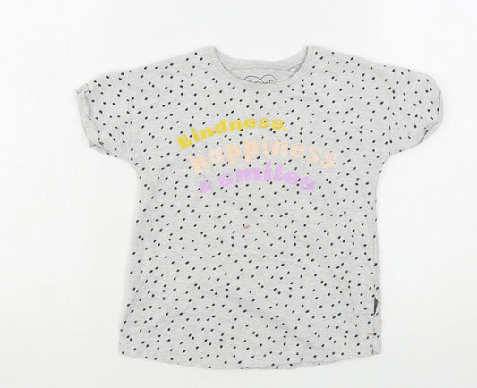 NEXT Girls Grey Polka Dot Cotton Basic T-Shirt Size 2-3 Years Round Neck