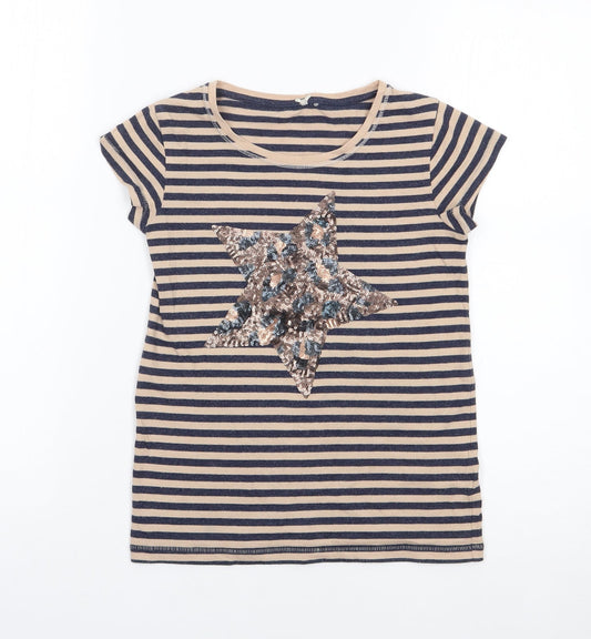 NEXT Girls Brown Striped Cotton Jersey T-Shirt Size 8 Years Crew Neck Pullover