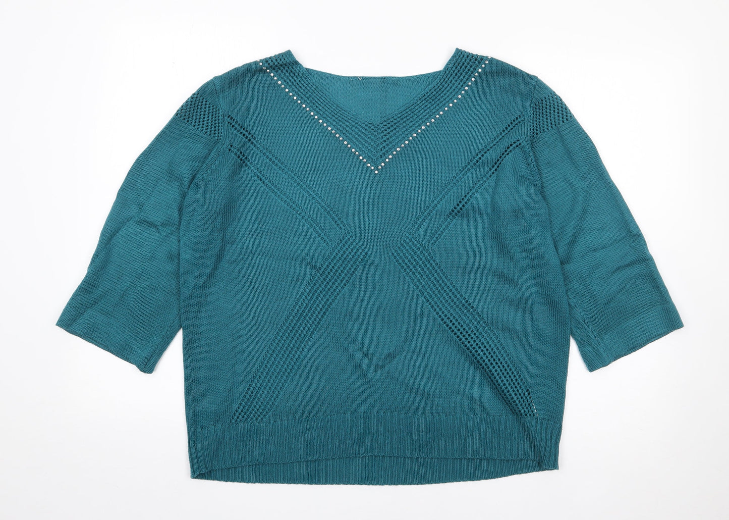 Preworn Womens Green V-Neck  Acrylic Pullover Jumper Size L
