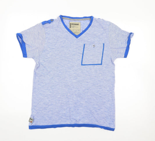 Dissident Mens Blue Striped Cotton  T-Shirt Size S V-Neck