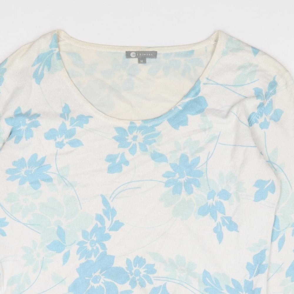 Mia Moda Womens Ivory Round Neck Floral Viscose Pullover Jumper Size M