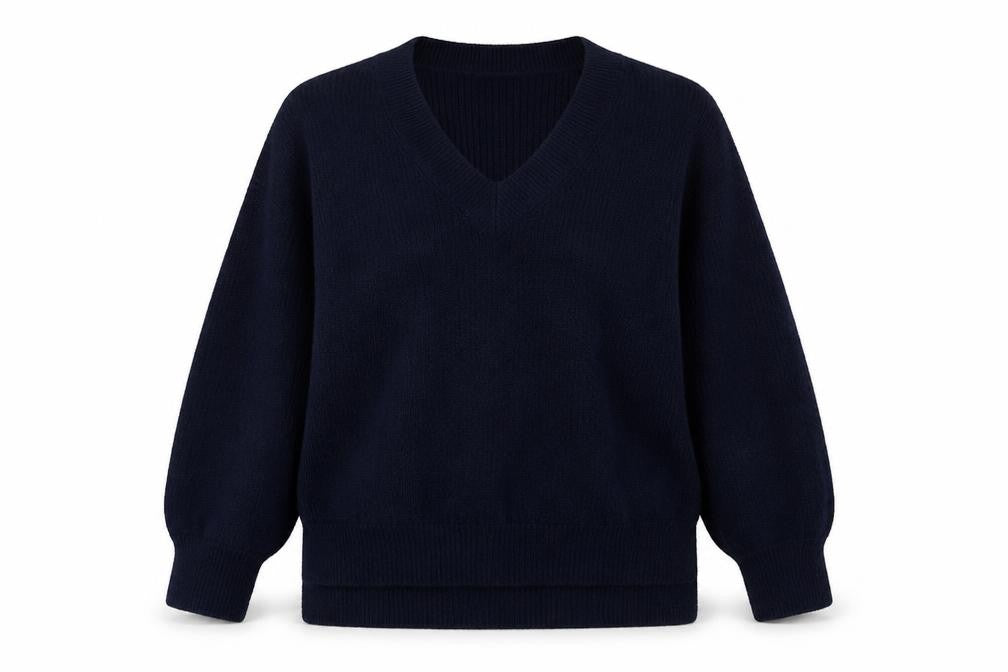 Priamrk Womens Blue V-Neck  Polyester Pullover Jumper Size S
