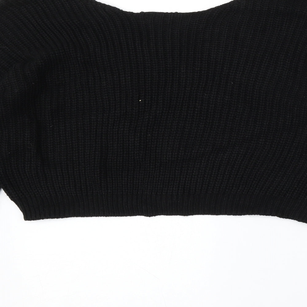 Boohoo Womens Black V-Neck  Acrylic Pullover Jumper Size S