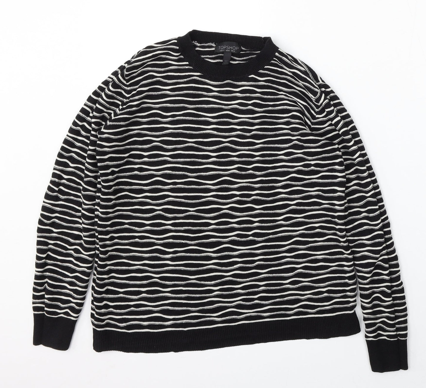 Topshop Womens Black Round Neck Striped Cotton Pullover Jumper Size 14