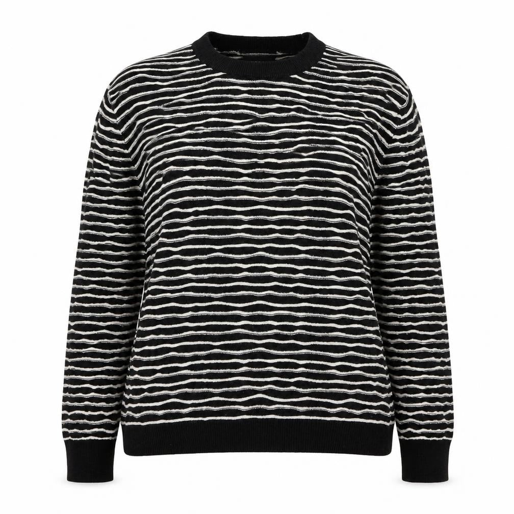 Topshop Womens Black Round Neck Striped Cotton Pullover Jumper Size 14