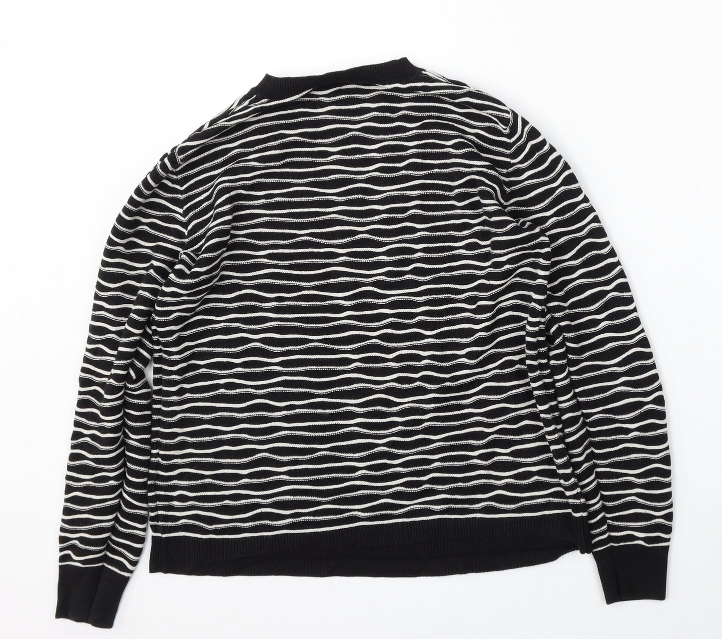 Topshop Womens Black Round Neck Striped Cotton Pullover Jumper Size 14
